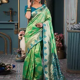 Aldwych Ethnic Motifs Woven Design Zari Banarasi Saree-picture-11