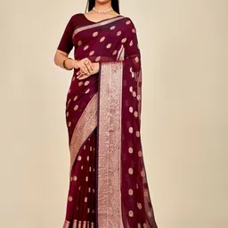 MAHALASA Woven Design Zari Pure Silk Saree with Tassels-picture-0