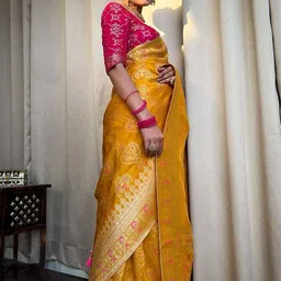 Anjaneya Sarees Woven Design Ethnic Motifs Zari Banarasi Saree image 5