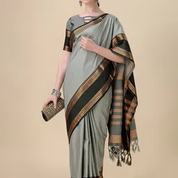 VILLAGIUS Checked Woven Design Mysore Silk Saree image 4