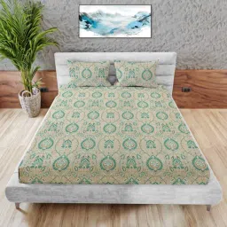 mayfair homes london Green Cotton 1 Super King Bedsheet with 2 Pillow Covers image 3