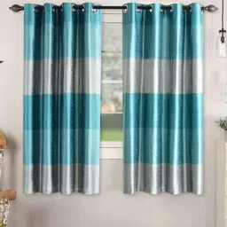 Turquoise Polyester Striped 5 Ft Blackout Eyelet 2 Window Curtains By Deco Window-image-92