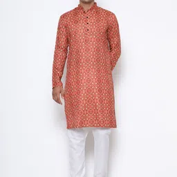 Phenav Men Silk Ethnic Motifs Printed Khadi Kurta-picture-11