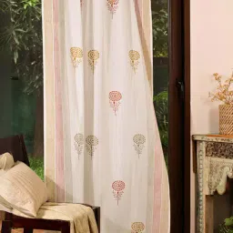 peepul tree Jaipuri Hand Block Printed Pure Cotton Rust, Mustard & Taupe 1Pc(7ft) Door Semi Sheer Curtains-picture-17
