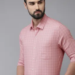 Arrow Men Pink Pure Cotton Original Slim Fit Grid Tattersall Checks Checked Formal Shirt-picture-11