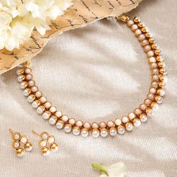 Rubans 22K Gold-Plated White Pearl Beaded Traditional Jewellery Set-picture-19