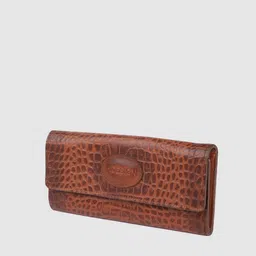 Hidesign Women Tan Brown Croc Textured Leather Two Fold Wallet image 5