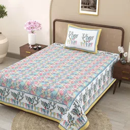 JAIPUR FABRIC Pink & White Floral Printed Pure Cotton Single Bedsheet Set 1.52cm x2.28m-image-16