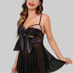 FIMBUL Self Design Bow Embellished Net Baby Doll-picture-12