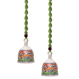 Gathari White & Green 2 Pieces Self Designed Ceramic Hanging Bell Wall Decor image 3