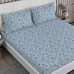 Boutique Living India Blue Printed 200 TC Pure Cotton King Bedsheet & 2 Pillow Covers image 2