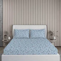 Boutique Living India Blue Printed 200 TC Pure Cotton King Bedsheet & 2 Pillow Covers image 5
