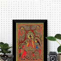SAF Red & Yellow Madhubani Art Printed UV Coating Wall Art image 1