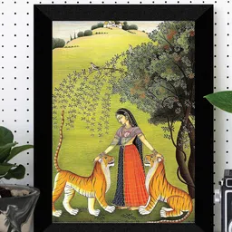 SAF Green & Red Ragini Sehuti With Tigers Black framed Wall Art image 1
