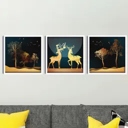 SAF Green & Beige 3 Pieces Nature Painting Wall Arts image 1