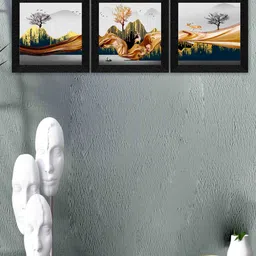SAF Black & Yellow 3 Pieces Nature  Painting Framed Wall Art image 1
