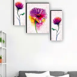 SAF Purple & Pink 3 Pieces Preety Flower Paintings Framed Wall Art image 1