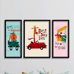 SAF Red & Orange 3-Pieces Printed Framed UV Coating Wall Art image 1