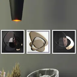 SAF Black & Beige 3 Pieces Abstract Wall Art image 1