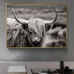 THE HANDMADE FLAIR Black & White Scottish Highland Cattle Animal Wall Art-picture-38