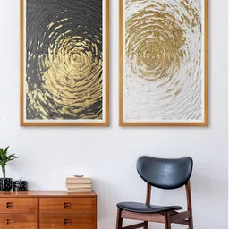 999Store Set Of 2 Gold-Toned & Black Abstract Canvas Wall Art-picture-17