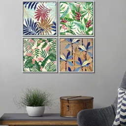 999Store Set Of 4 Multi-Coloured Leaves With Flower Canvas Wall Art-image-9