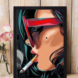 Gallery99 Brown & Green Abstract Girl Smoking Printed Framed Wall Art-picture-19