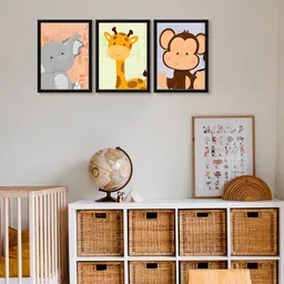 999Store 3-Pcs Orange & Brown Animals Painting Framed Wall Art-picture-35