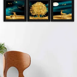 SAF Black & Blue 3 Pieces Nature-Painted Wall Art image 1