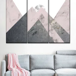 POSTERS AND TRUSS Grey 3 Pieces Geometric Textured Landscape Printed Framed Wall Art-picture-37