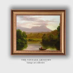 THE VINTAGE ARTISTRY Gold-Toned & Green River Painting Wall Art-image-71