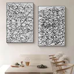 THE HANDMADE FLAIR Black & White 2 Pieces Tangled Lines Abstract Wall Art-picture-32