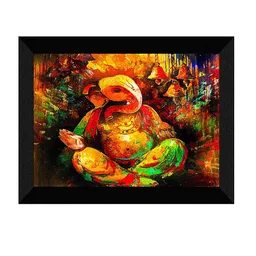 SAF Yellow & Green Lor Ganesha Painting Framed UV Coating Wall Art image 2