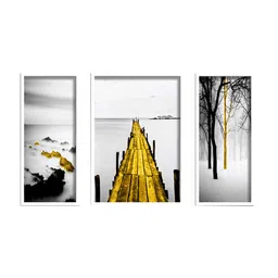 SAF Grey & Black 3 Pieces Water Bridge and Tree Painted UV Coating Wall Art image 2