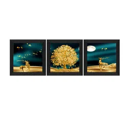 SAF Black & Blue 3 Pieces Nature-Painted Wall Art image 2