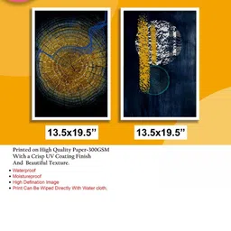 SAF Beige & Blue 2 Pieces Abstract Printed Framed Wall Art image 3