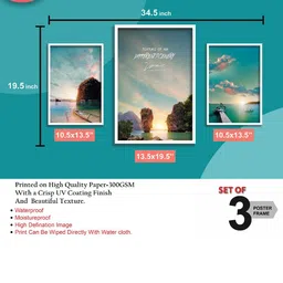 SAF White & Blue 3 Pieces Framed Nature Wall Art image 3