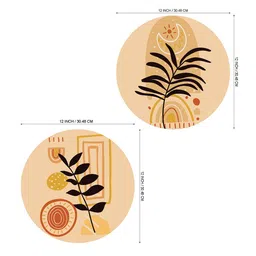 SAF Peach Colored 2 Pieces Abstract Leaves Round Shape Framed Painting Wall Art image 3
