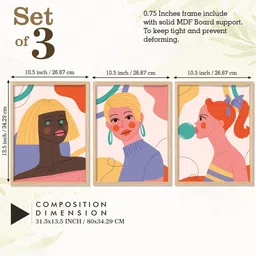 SAF 3 Pcs White & Blue Boho Women Painting Framed Wall Art image 3