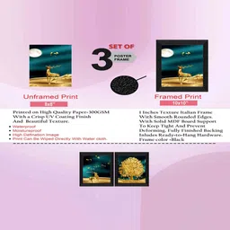 SAF Black & Blue 3 Pieces Nature-Painted Wall Art image 3