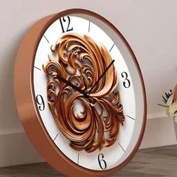 RANDOM Brown & White Printed Contemporary Round Wall Clock image 1