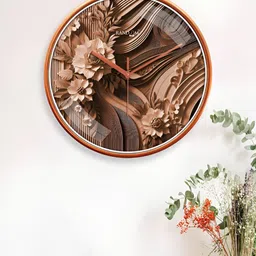 RANDOM Brown & Grey Printed Contemporary Round Wall Clock image 5