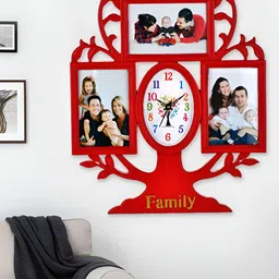 Attractionz Red Tree Photo Frame Oval Shaped Contemporary Analogue Wall Clock-image-22