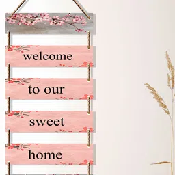 SAF Pink & Black 5-Layered  Welcome To Our Sweet Home Printed Wooden Wall Hanging image 2