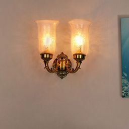 Fos Lighting White & Gold-Toned & White Wall Sconce With Floral Etched Glass Shades-picture-32