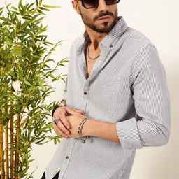 Thomas Scott Men Premium Slim Fit Striped Button-Down Collar Pure Cotton Casual Shirt image 1