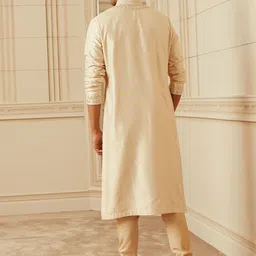 Tasva Men Beige Floral Embroidered Pure Silk Kurta Set with Churidar image 2