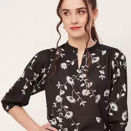 Moomaya Floral Printed Mandarin Collar Cuffed Sleeve Regular Top image 1
