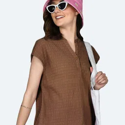 Zink London Self Design Mandarin Collar Extended Sleeves Top image 3