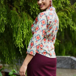 Athena Green & Orange Abstract Print Empire Top image 4